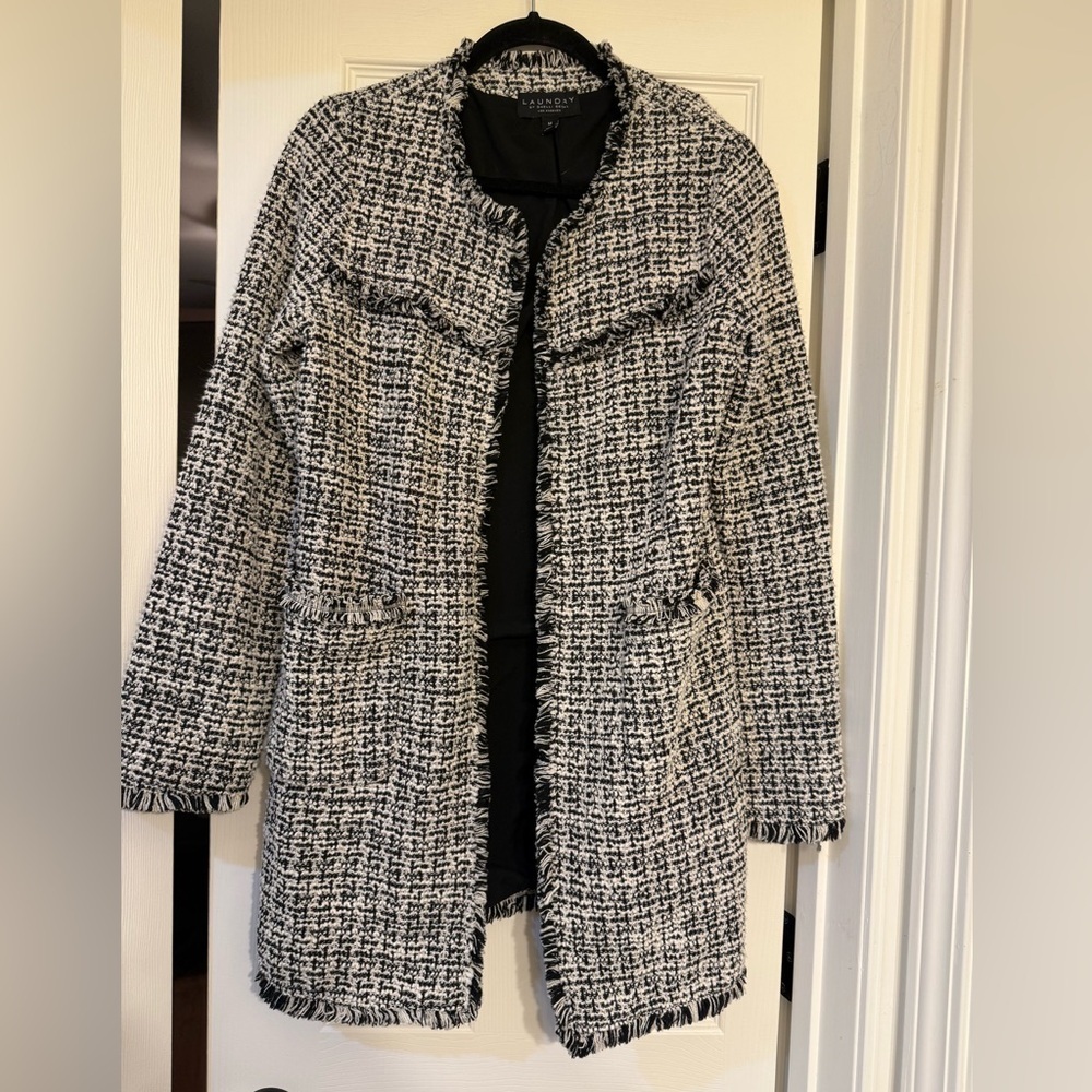 Laundry By Shelli Segal Women Black Tweed Raw Cardigan - Picture 4 of 6